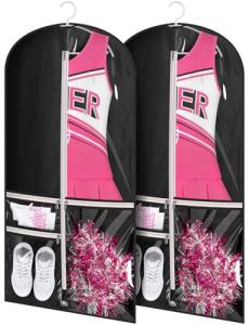 Kimbora Costume Dance Garment Bag with 3 Clear Zipper Pockets for Suits Dress Cover, Travel Storage & Competitions, Set of 2 (Black)