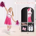 Kimbora Costume Dance Garment Bag with 3 Clear Zipper Pockets for Suits Dress Cover, Travel Storage & Competitions, Set of 2 (Black)