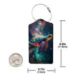 2 Pack Luggage Tag for Suitcase, Cute Unique Leather Bag Tags Identifiers Privacy Cover ID Label with Durable Steel Loop for Women Men Kids Girls Travel，TurtleE