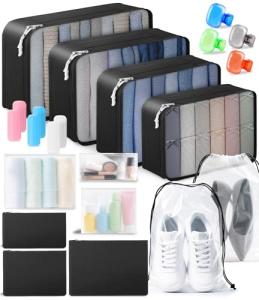 All-in-One 22 Pcs Packing Cubes for Travel Essentials –Includes Cubes,toothbrush covers，Silicone Bottle Cover,zipper bags, Matte Cosmetic Bag, Drawstring bag for Carry-On & Suitcase