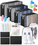 All-in-One 22 Pcs Packing Cubes for Travel Essentials –Includes Cubes,toothbrush covers，Silicone Bottle Cover,zipper bags, Matte Cosmetic Bag, Drawstring bag for Carry-On & Suitcase