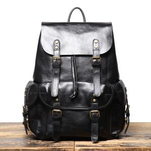 2026 Genuine Leather Men's Backpack Cowhide, Double-shoulder Bag, Large Capacity Computer Backpack, Business Travel