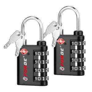 Forge Dual-Opening: Key or Combination Lock, TSA Approved Lock for Luggage, Pelican case, Travel, Gym, School,Luggage Combination Lock,Travel Bag Lock (Black 2 Pack)