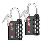 Forge Dual-Opening: Key or Combination Lock, TSA Approved Lock for Luggage, Pelican case, Travel, Gym, School,Luggage Combination Lock,Travel Bag Lock (Black 2 Pack)