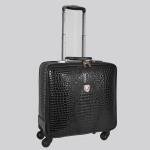 Genuine leather crocodile pattern travel luggage luxury fashion 16/20/24 inch boarding trolley suitcase for men and women