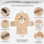 RAINSMORE Garment Bags for Travel Women Leather Convertible Garment Duffle Bag With Shoe Pouch,Large Carry On Garment Bag Dress Suit Business Travel Bags Beige