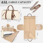 RAINSMORE Garment Bags for Travel Women Leather Convertible Garment Duffle Bag With Shoe Pouch,Large Carry On Garment Bag Dress Suit Business Travel Bags Beige