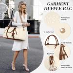 RAINSMORE Garment Bags for Travel Women Leather Convertible Garment Duffle Bag With Shoe Pouch,Large Carry On Garment Bag Dress Suit Business Travel Bags Beige