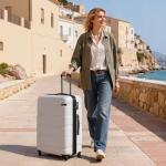 Coolife Expandable Large Checked Luggage Hardside PC+ABS Suitcase with TSA Lock, Lightweight Rolling Carry On with Spinner Wheels(White, 28in)