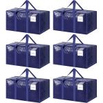 6 Pack Extra Heavy Duty Large Moving Bags with Strong Zipper & Comfortable Handles, Sturdy & Durable Clothes Storage Bags Totes Bins, Blue Packing Moving Boxes for College Supplies, Dark Blue