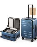 LUGGEX Carry On Luggage Top Opening, FLA Aluminum Frame Trunk Style luggage, Polycarbonate Hard Shell Suitcase (FX, Blue, 21 Inch, 43L)