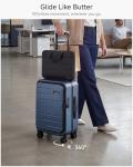 LUGGEX Carry On Luggage Top Opening, FLA Aluminum Frame Trunk Style luggage, Polycarbonate Hard Shell Suitcase (FX, Blue, 21 Inch, 43L)