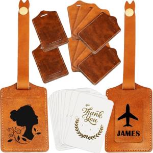 iFForce Laser Engraving Khaki Luggage Tags Material - 10 Sets Ideal Laserable Engravable Faux PU Leather Gifts - Lasable Leatherette Name ID with Flap Cover for Suitcases Bag Backpack During Trip