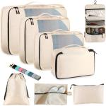 Toncoke 8-Piece Packing Cubes for Travel, Mesh Luggage Organizers with Shoe Bag, Toiletry Bag, Laundry Pouches, 4 Sizes (XL/L/M/S) for Suitcase Organization, Men Women Kids, Beige