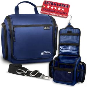Extra Large (11.8”x11.8”x4”) Hanging Travel Toiletry Bag for Men and Women - Cosmetic Travel Bag With Shoulder Strap - Waterproof Hygiene Bag with Metal Swivel Hook and 19 Compartments for Toiletries