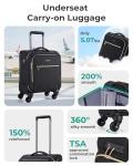 BAGSMART Underseat Carry On luggage Airline approved, 16-inch Softside Underseater Travel Suitcase with Spinner Wheels Lightweight Overnight Bag Small Rolling Carry-on for Women Men Weekender,Black