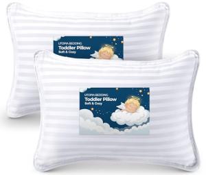 Utopia Bedding Toddler Pillow (White, 2 Pack), 14x19 Small Pillow for Kids, Soft and Breathable Cotton Blend Shell, Polyester Filling, Perfect for Toddler Bed and Travel (Intended for Age 2 and up)