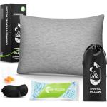 CushyOasis All-in-1 Camping Pillow Set - Small Travel Pillow Shredded Memory Foam for Sleeping with Eye Mask, Earplugs & Washable Cover, Compact for Backpacking, Hiking, Airplane, Car, S Size