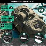 Miramrax Travel Duffle Bag Backpack for Men - Large Tactical Bags Weekender Gym Bag for Overnight Traveling Military Workout Deployment Sports (Green, 25L)