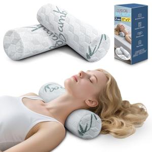 LVYSHOW Cervical Roll Pillow, 2 Pack Round Bolster Pillow with Removable Washable Cover for Neck, Back, Leg, and Knee Support, 5" x 17"
