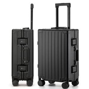 VATILIN 20 Inch All Aluminum Carry On Luggage 22x14x9 Airline Approved with Spinner Wheels,Hard Shell Zipperless Lightweight Small Suitcase with TSA Approved for Travel Business Women Men,Black