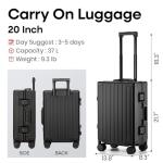 VATILIN 20 Inch All Aluminum Carry On Luggage 22x14x9 Airline Approved with Spinner Wheels,Hard Shell Zipperless Lightweight Small Suitcase with TSA Approved for Travel Business Women Men,Black