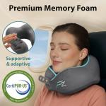 FLOWZOOM Memory Foam Travel Pillow for Airplanes & Car Rides – Adjustable Airplane Pillow with 360° Chin and Neck Support for Comfy Naps, Extra-Soft Washable Neck Pillow Cover, Squeezy Mesh Bag – Grey