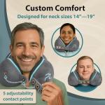 FLOWZOOM Memory Foam Travel Pillow for Airplanes & Car Rides – Adjustable Airplane Pillow with 360° Chin and Neck Support for Comfy Naps, Extra-Soft Washable Neck Pillow Cover, Squeezy Mesh Bag – Grey