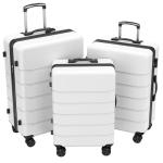 KMFurnila Carry On Luggage, Lightweight Expandable ABS Hard Shell Suitcase with TSA Lock & Double Spinner Wheels, White, 3-PCS Set (20/24/28 Inch)