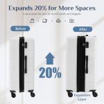 KMFurnila Carry On Luggage, Lightweight Expandable ABS Hard Shell Suitcase with TSA Lock & Double Spinner Wheels, White, 3-PCS Set (20/24/28 Inch)