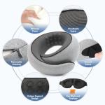 Purroch Travel Neck Pillow with 100% Pure Memory Foam, G-Shape, Includes Eye Mask & Ear Plugs, Ergonomic Design for Airplane, Car & Office, etc, Beige Gray