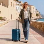 Coolife Luggage Suitcase PC+ABS Spinner Built-In TSA lock 20in 24in 28in Carry on (Caribbean Blue., S(20in_carry on))