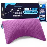 Sidney Sleep Mini Travel Size Neck Pillow - Knee, Back Lumbar and Support - Small Curved Pillow - Adjustable Loft - Washable Cover - Drawstring Backpack Included - 14 x 19 Inches (Mini -Magenta)