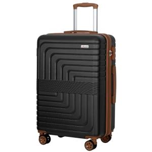 Romswi 30" Expandable Hardside Checked Luggage, Large Checked Suitcase with Dual 360° Spinner Wheels, Up to 20% More Space, Hardshell, YKK Zipper Black
