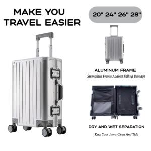 Large Capacity Durable Luggage for Men and Women, Aluminum, Carry-On, Boarding, Travel, New, 20, 24, 26, 28
