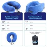 TRAVELREST Nest Memory Foam Travel Neck Pillow, Advanced Support for Long Flights, Patented Design, Optimal Relaxation, Compact, Ergonomic, and Washable, On-The-Go, Attaches to Luggage - Blue