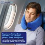 TRAVELREST Nest Memory Foam Travel Neck Pillow, Advanced Support for Long Flights, Patented Design, Optimal Relaxation, Compact, Ergonomic, and Washable, On-The-Go, Attaches to Luggage - Blue