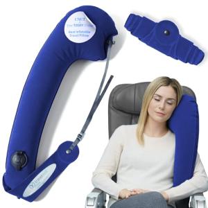TRAVELREST Ultimate Travel Pillow & Body Pillow - Headrest, Auto, Bus, Train, Office Napping, Camping, Wheelchairs, Comfort and Support, Rolls Up, Straps to Airplane Seat & Car - Blue