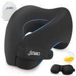 jiaao Travel Pillow Memory Foam Neck Pillow for Airplanes with Adjustable Neck Support, Includes Eye Mask, Earplugs & Storage Bag - Perfect for Flights, Road Trips, and Trains