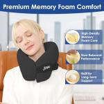 jiaao Travel Pillow Memory Foam Neck Pillow for Airplanes with Adjustable Neck Support, Includes Eye Mask, Earplugs & Storage Bag - Perfect for Flights, Road Trips, and Trains
