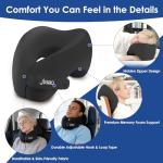 jiaao Travel Pillow Memory Foam Neck Pillow for Airplanes with Adjustable Neck Support, Includes Eye Mask, Earplugs & Storage Bag - Perfect for Flights, Road Trips, and Trains