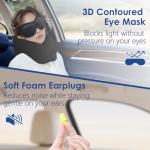 jiaao Travel Pillow Memory Foam Neck Pillow for Airplanes with Adjustable Neck Support, Includes Eye Mask, Earplugs & Storage Bag - Perfect for Flights, Road Trips, and Trains