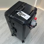 New Suitcase Aluminum Frame Rolling Luggage with Cup Holder Cabin Carrier PC Material Suitcase on Wheels Large Capacity