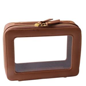 SANHECUN Toiletry bag waterproof cosmetic organizer with handle large opening for travelling car organizer (Brown)