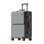 Front Opening Suitcase PC Material with Aluminum Frame TSA Lock Cup Holder Charging Port Colorful Wheels Travel Rolling Luggage