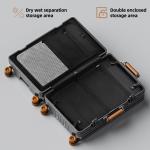 Front Opening Suitcase PC Material with Aluminum Frame TSA Lock Cup Holder Charging Port Colorful Wheels Travel Rolling Luggage