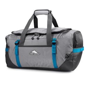 High Sierra Fairlead Convertible Duffel Bag, Lightweight and Durable Weekender Duffel, easily converts into backpack, 64L Capacity, Steel Gray/Mercury/Blue