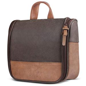 Hanging Toiletry Bag for Men VANCASE Vintage Leather Shaving Dopp Kit Medium Waterproof Travel Bathroom Bags Portable Shower Organizer Brown Pattern
