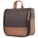 Hanging Toiletry Bag for Men VANCASE Vintage Leather Shaving Dopp Kit Medium Waterproof Travel Bathroom Bags Portable Shower Organizer Brown Pattern