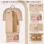 RAINSMORE Garment Bag for Travel Womens Hanging Suit & Dress Travel Bag Foldable Garment Duffle with Pockets & Strap, Carry On Compatible